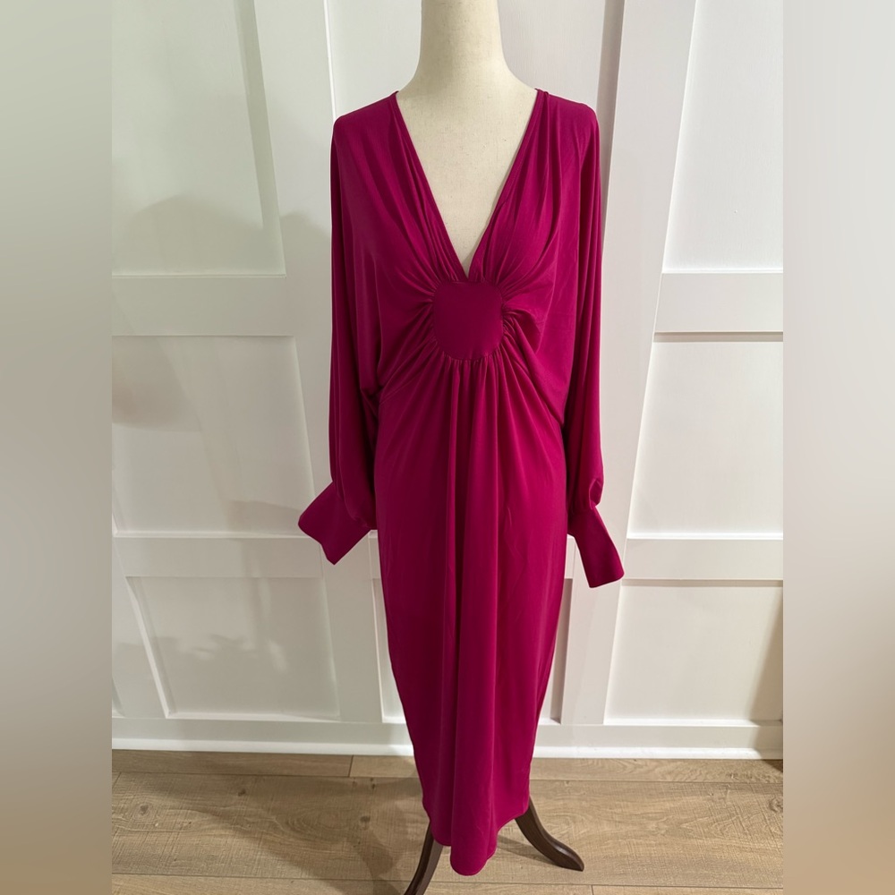 Batwing Sleeve Split Back Fuschia Fitted Dress – Size L – NWOT - Picture 5 of 8